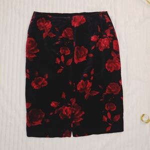 Talbots Velvet Black and Red Rose Pencil